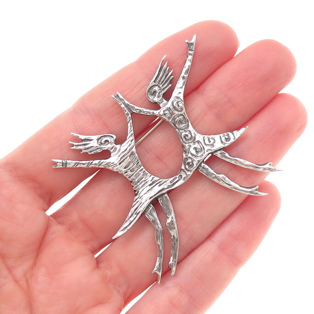 925 Sterling Silver Vintage Modernist Dancing Couple Oxidized Pin Brooch